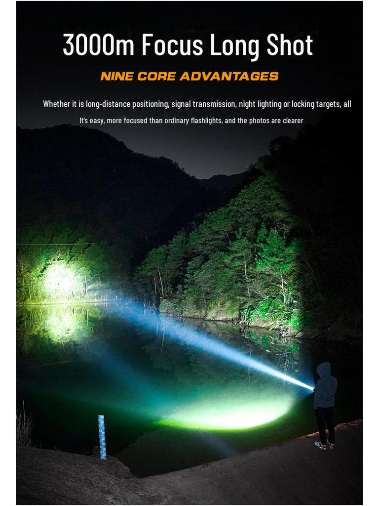 Type-C Rechargeable Flashlight with Side Light & COB Warning for Outdoor Use