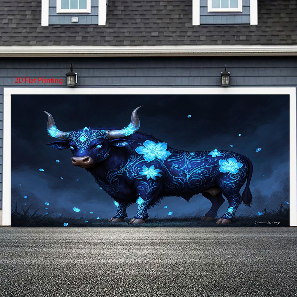 2D Plane Mysterious Blue Crystal Bull Suitable for Festival Decoration Parties Room Decoration Polyester Fiber