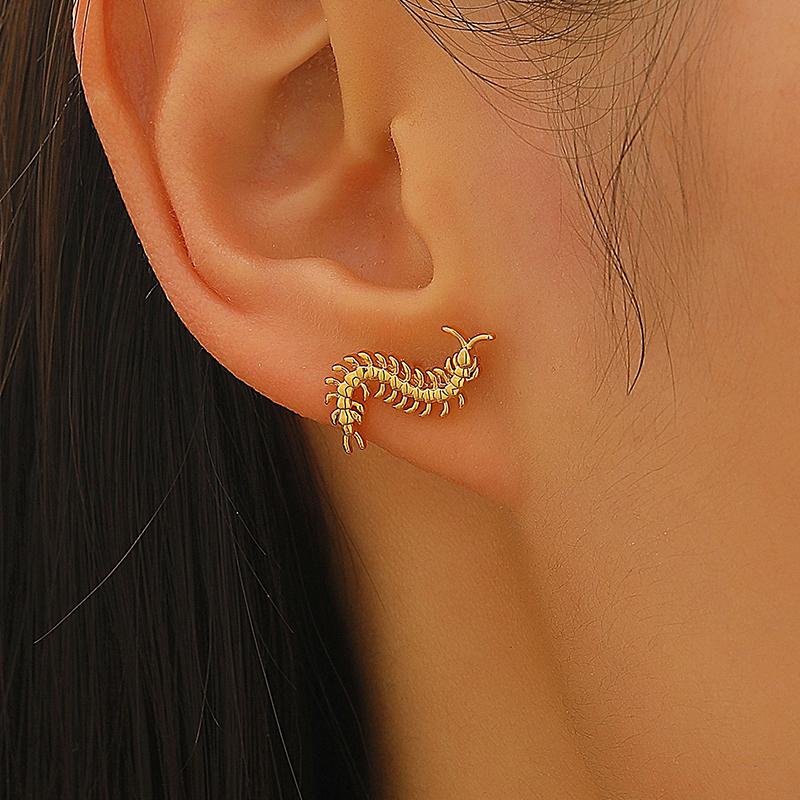 Stainless Steel Centipede Earring Punk Cartilage Spiral Waterproof Stud Earring Not Fading Hypoallergenic Piercing Jewelry