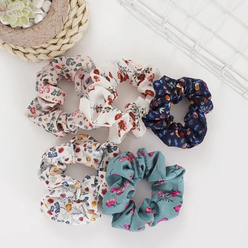 Neu 1/5 Stück Bedruckte Blumige Haargummis Blumen Scrunchies Damen Vintage Elastisches Haarband Haarseil Mädchen Haar Accessoires Kopfschmuck
