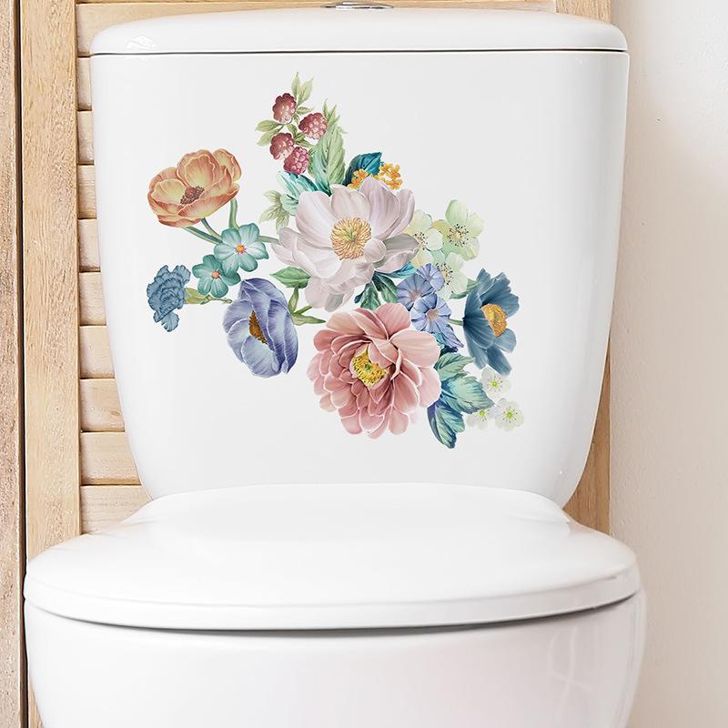 Green Plant Leaves Bathroom Toilet Sticker WC Closestool Wall Sticker Self Adhesive Mural Beautify Flower Home Decoration Decals