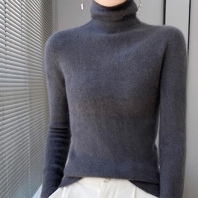Korean Style Slim Fit High-Neck Sweater for Women - 2024 Autumn/Winter Long Sleeve Knit Base Layer