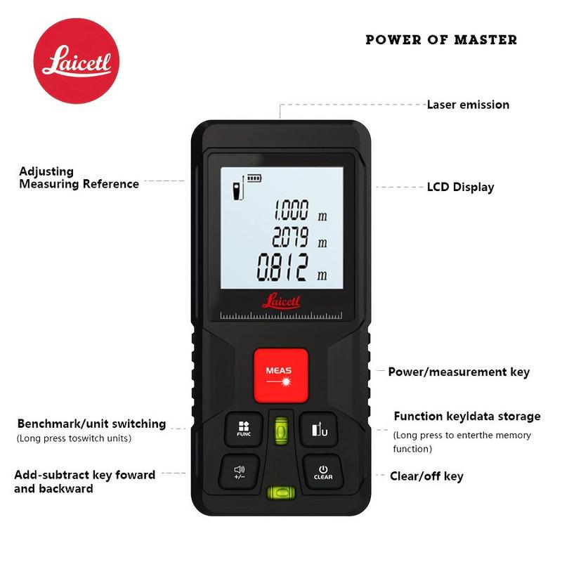 Laicelt Laser Tape Measure 120M Red Laser Distance Meter High Accuracy Roulette Multiple Measurement Functions Electronic Ruler