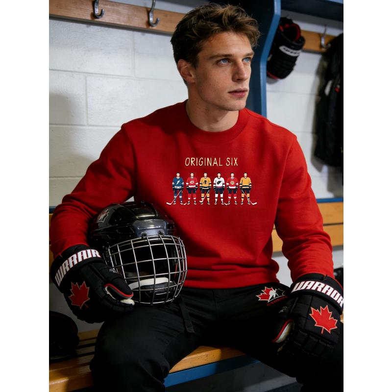 

Men s Hockey Print Crew Neck Sweatshirt Wrinkle Resistant Easy Care Outdoor Casual Top XXL червоний