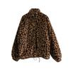 Autumn Fuzzy Leopard Print Jacket Women Fashion Stand Collar Warm Parkas Outwear Winter Korean Female Loose Faux Fur Coats