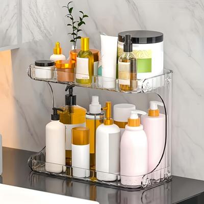 2-Tier Clear Makeup Organizer | Countertop Storage for Cosmetics, Skincare, Lipstick