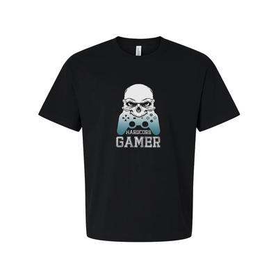 Unisex Grafik-T-Shirt mit Totenkopf-Maskottchen und Gamecontroller-Silhouette Hardcore