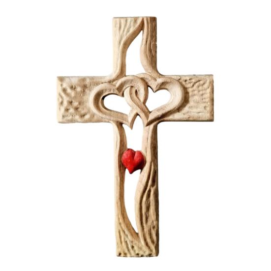 Intertwined Hearts Wall Sculpture Ornament Double Hearts Wall Hanging Religious Decoration Rustic Wooden Hand-Carved Hollow Hearts Wall Decor