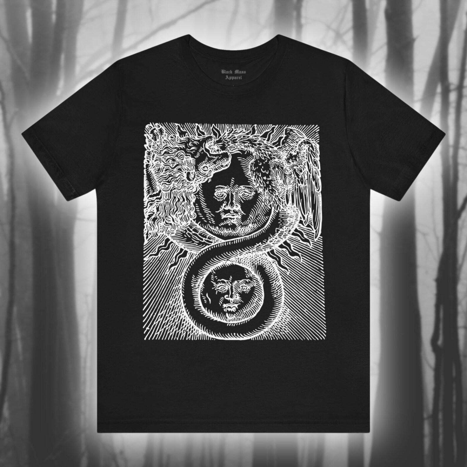 Sun and Moon, Basil Valentine Art, Alchemy Shirt, Vintage Woodcut T-Shirt, Philosophy T-Shirt, Azoth Unisex Jersey Short Sleeve Tee 3XL