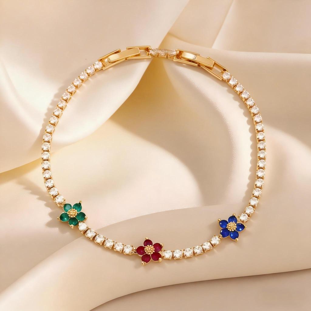 Luxury Flower Tennis Bracelet for Wome Colorful Zircon Floral Charms Tennis Chain Elegant Jewelry Tarnish Free