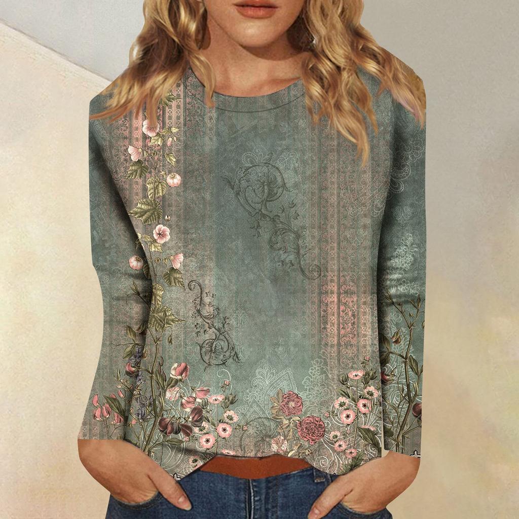 Camicie a maniche lunghe da donna T-shirt grafiche con stampa carina camicette Casual taglie forti Top basic Pullover