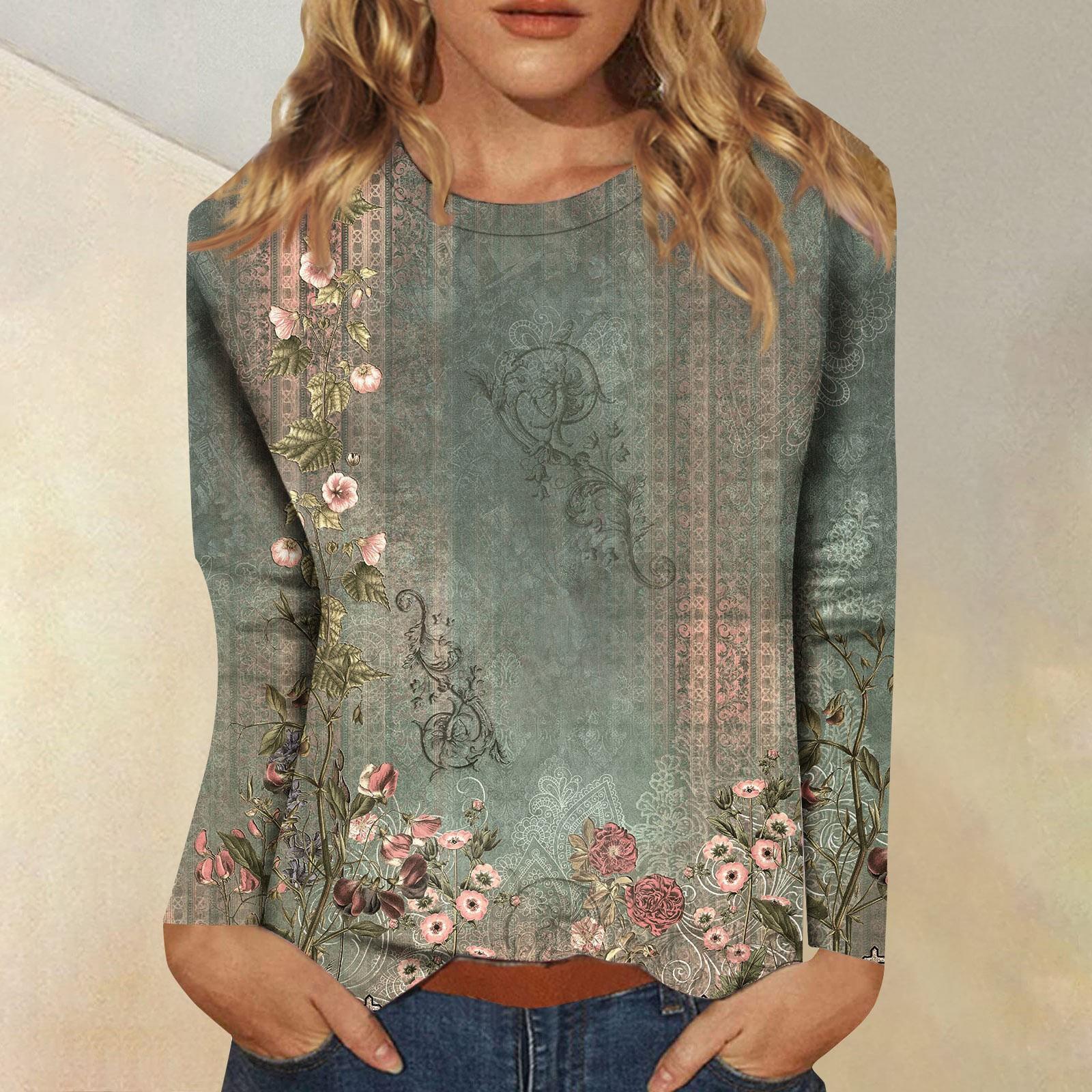 

Рубашки с длинным рукавом для женщин, милые футболки с графическим принтом, блузки, повседневные базовые топы больших размеров, пуловеры L армия зеленый