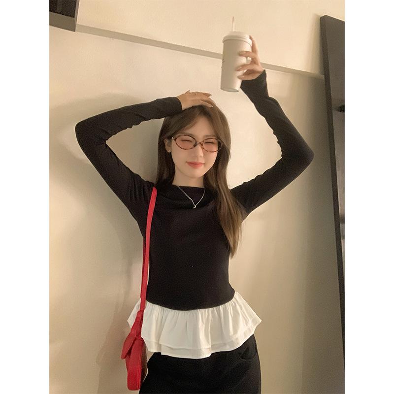 

Женская рубашка из двух частей с длинными рукавами и оборками в корейском стиле на осень и зиму с начесом и утолщенным бархатным теплым верхом S