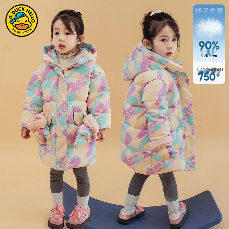 Mittellange Winter Daunenjacke mit kleiner gelber Ente für Jungen & Mädchen - Stilvoll und warm für Babys und Kleinkinder