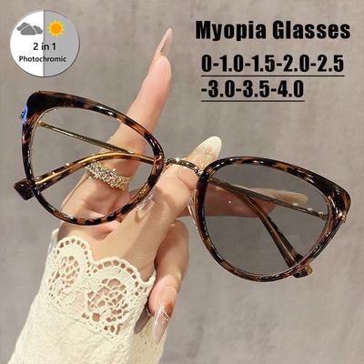 New Photochromic Cat-Eye Myopia Glasses for Men Women Large Frame Minus Diopter Eyewear 0 To -4.0