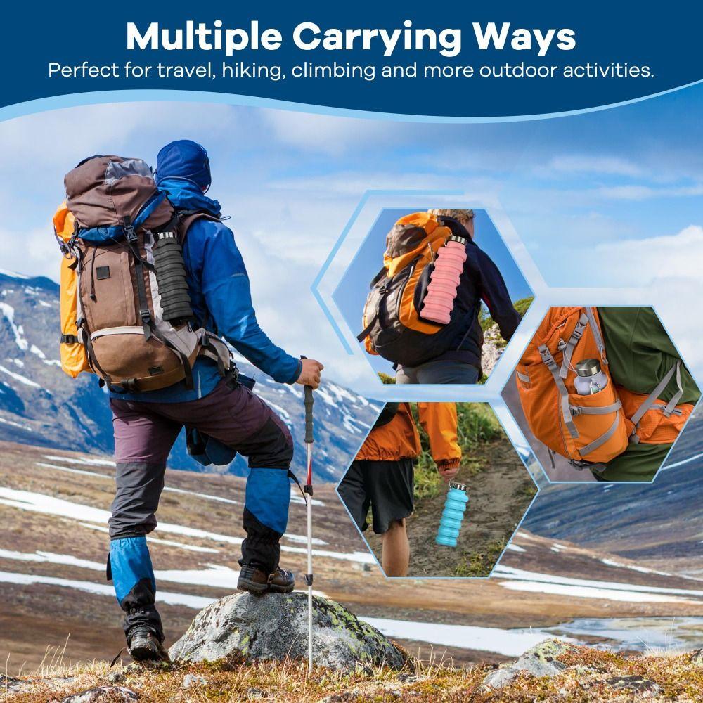 Silicone Foldable Water Bottle 17oz Sport Water Bottle Portable Collapsible Water Bottle  Traveling