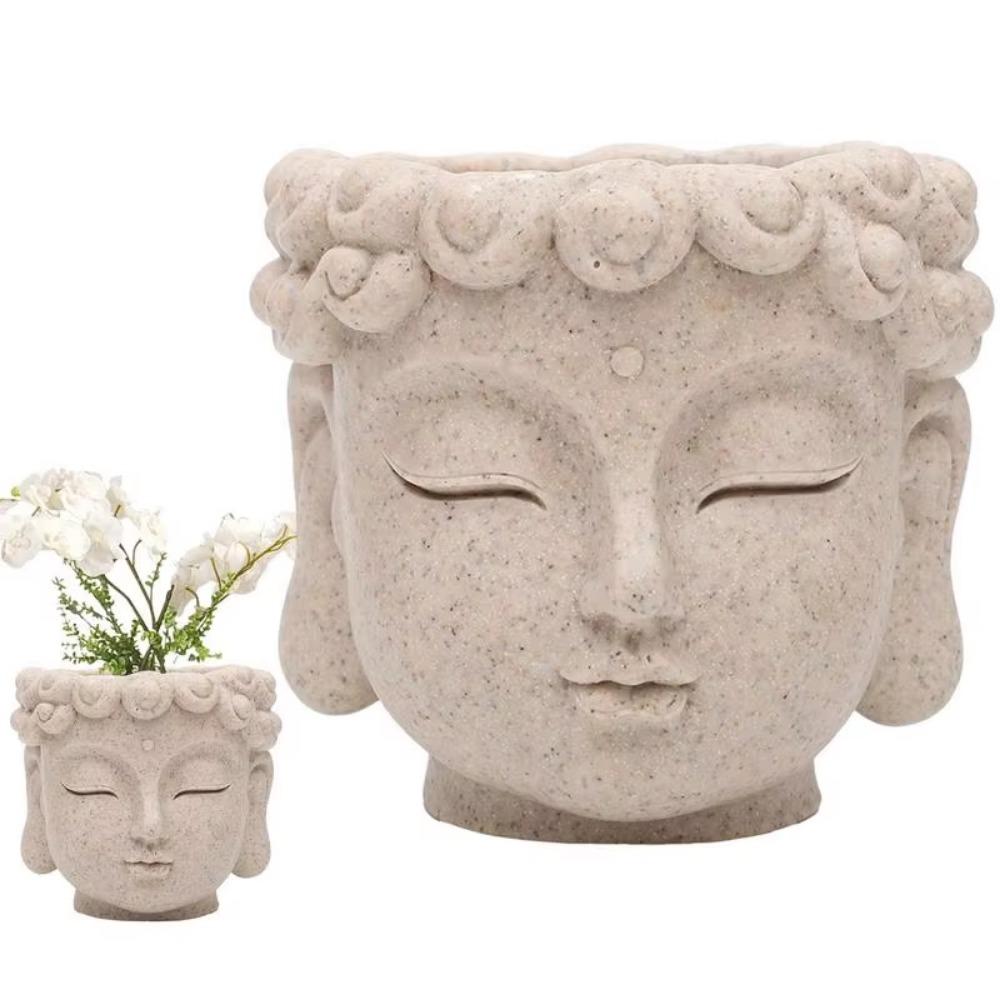 Realistic Buddha Head Flower Pot Handmade Sculpture Plant Containers  Table Centerpiece