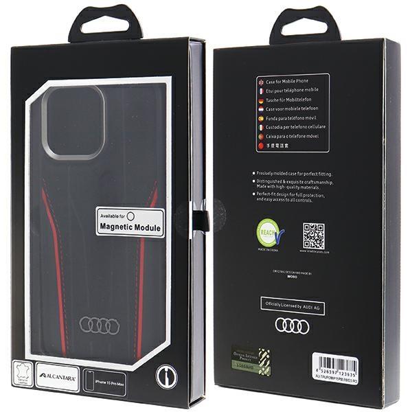 Audi Genuine Leather Magsafe Iphone 15 Pro Max 6.7 Czarno-Czerwony/Black-Red Hardcase Au-Tpupcmip15Pm-R8/D3-Rd