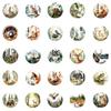 50 Round Vintage Style Watercolor Animal Graffiti Stickers Tiger Fox Rabbit Non-Repeating Stickers