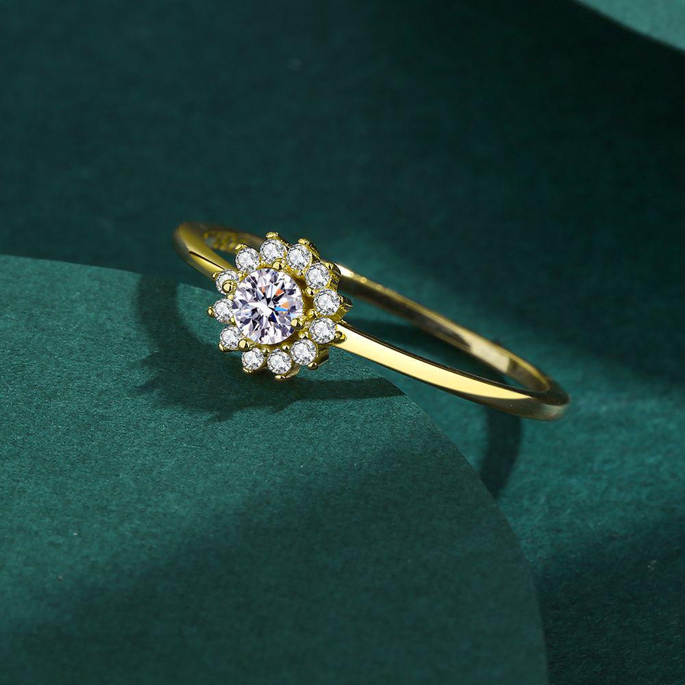 Minimalist S925 Silver & Gold Ring Set with Six-Prong Zirconia Wedding Band