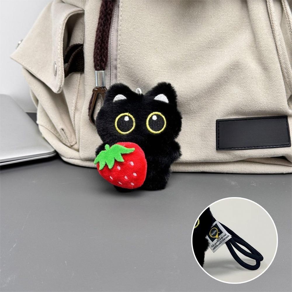 Cute Fish Black Cat Plush Doll Keychain Bib Strawberry Doll Bag Pendant Wings Car Key Ring Gifts