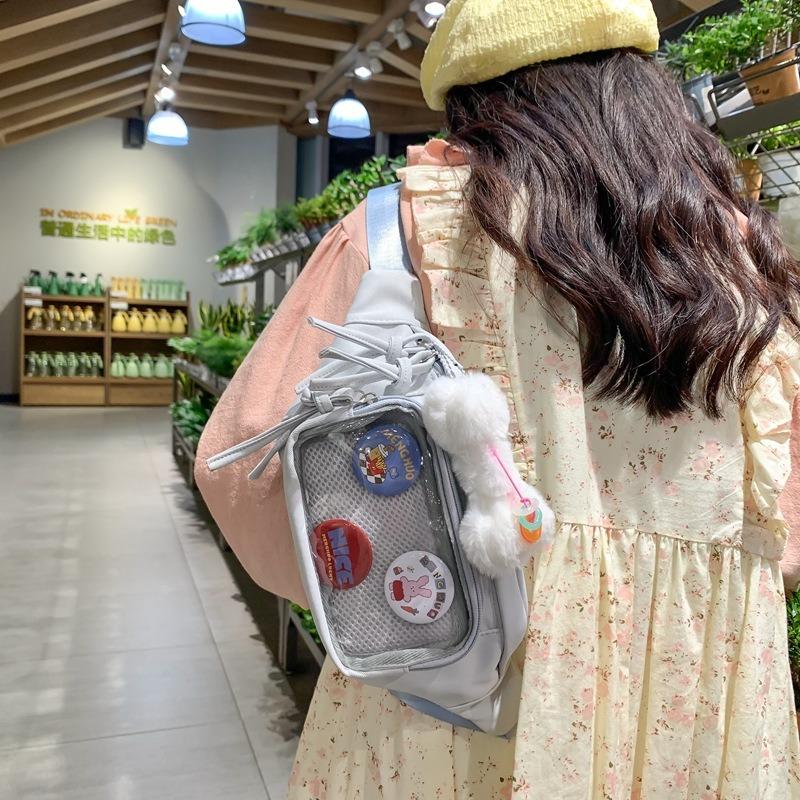 Transparent Badge Breast Bag Female, Niche Cute Girl Messenger Bag Student Sports Fanny Pack