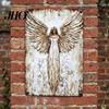 Retro Angel Relief Art Rustic Guardian Metal Wall Art, Vintage Distressed Wings Hanging Nostalgic Ornament Plaque for Farmhouse, Living Room, Bedroom,