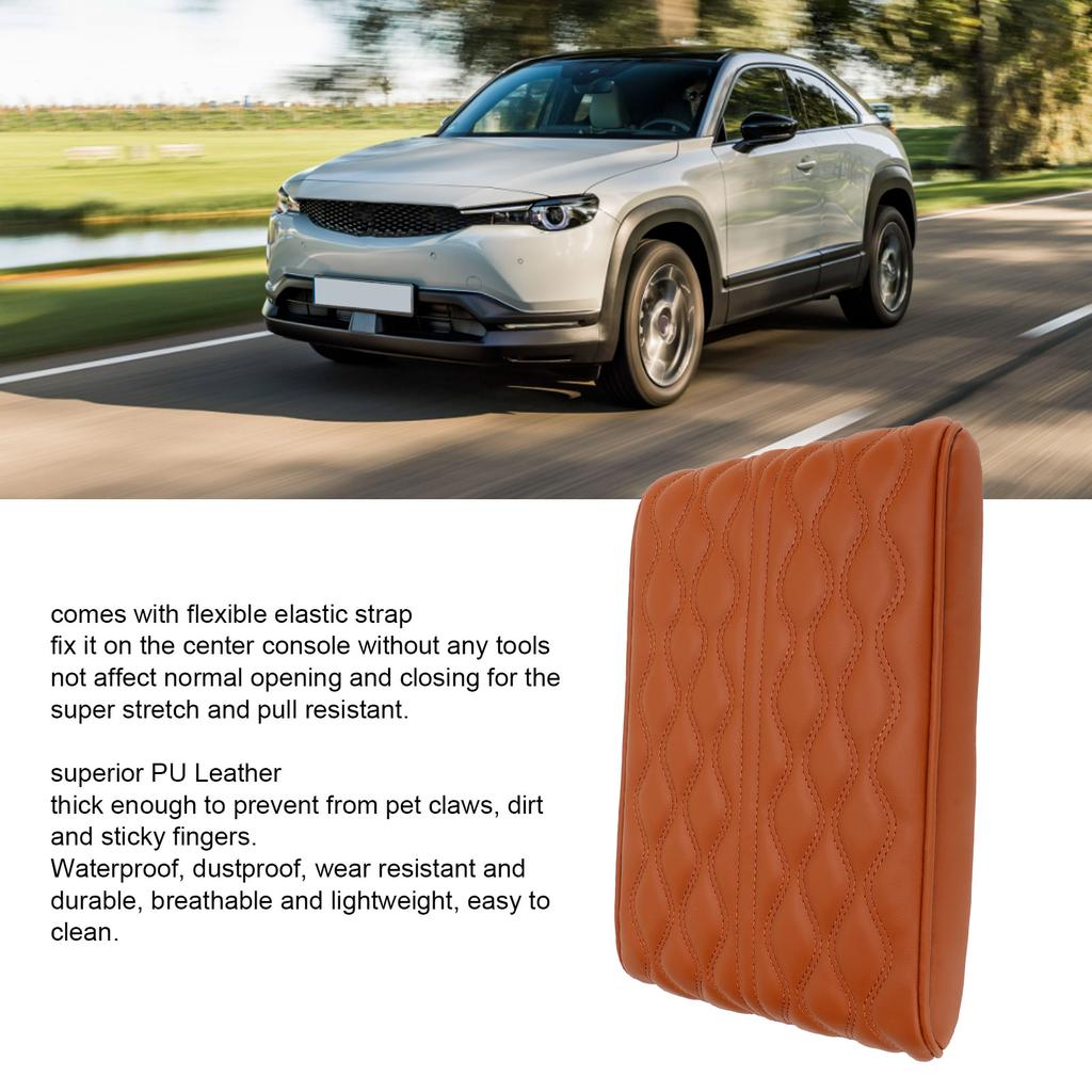 Center Console Armrest Cover Pad   PU Leather Waterproof Elastic Strap for SUV Truck Car