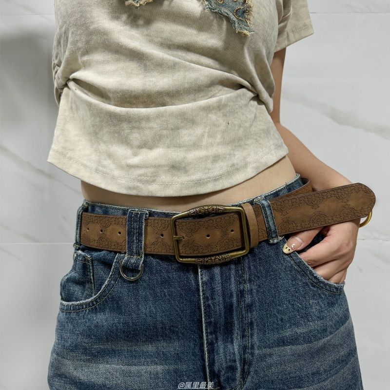 

American belt men s belt y2k women s 2026 new young man spice girl with skirt high-end trendy retro brown
