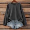 Women's Fashionable Solid Color Round Neck Long Sleeved Sports Casual Pullover Sweatshirt Top