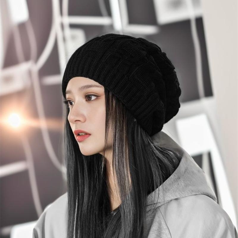 Women Winter Warm Knitted Newborn Hat Large Head Small Face Versatile Ear Protection Fashion Wool Pile Hat