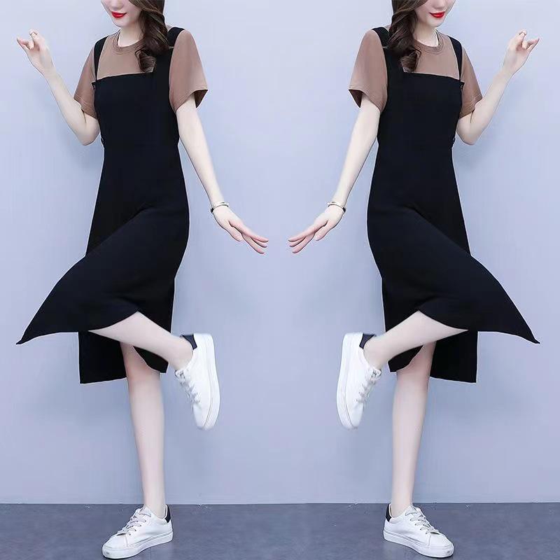Plus Size Women's Two-Piece Splice Casual Loose Slim Summer Slit Dress