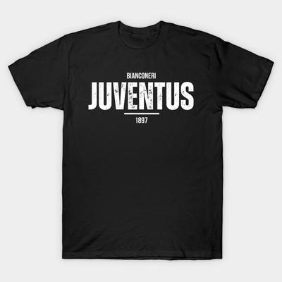 Men Black Print T-shirt Juventus No-Cut Transfer Paper Print Cotton Tshirt