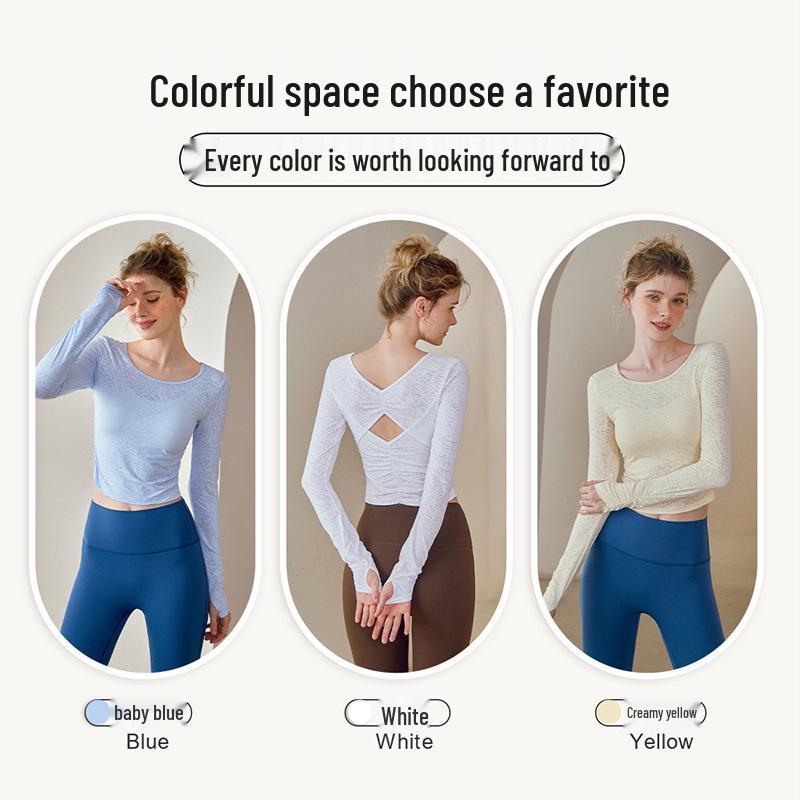 Women's Cloud-Feel Snowflake Jacquard Yoga Top with Beautiful Hollow Back and Long Sleeves
