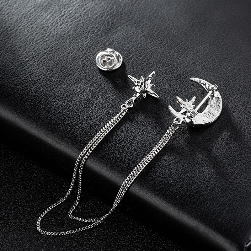 

Korean Fashion Moon Starry Brooches for Couple Accessories Elegant Rhinestone Chains Tassels Star Brooch for Women Men Badges