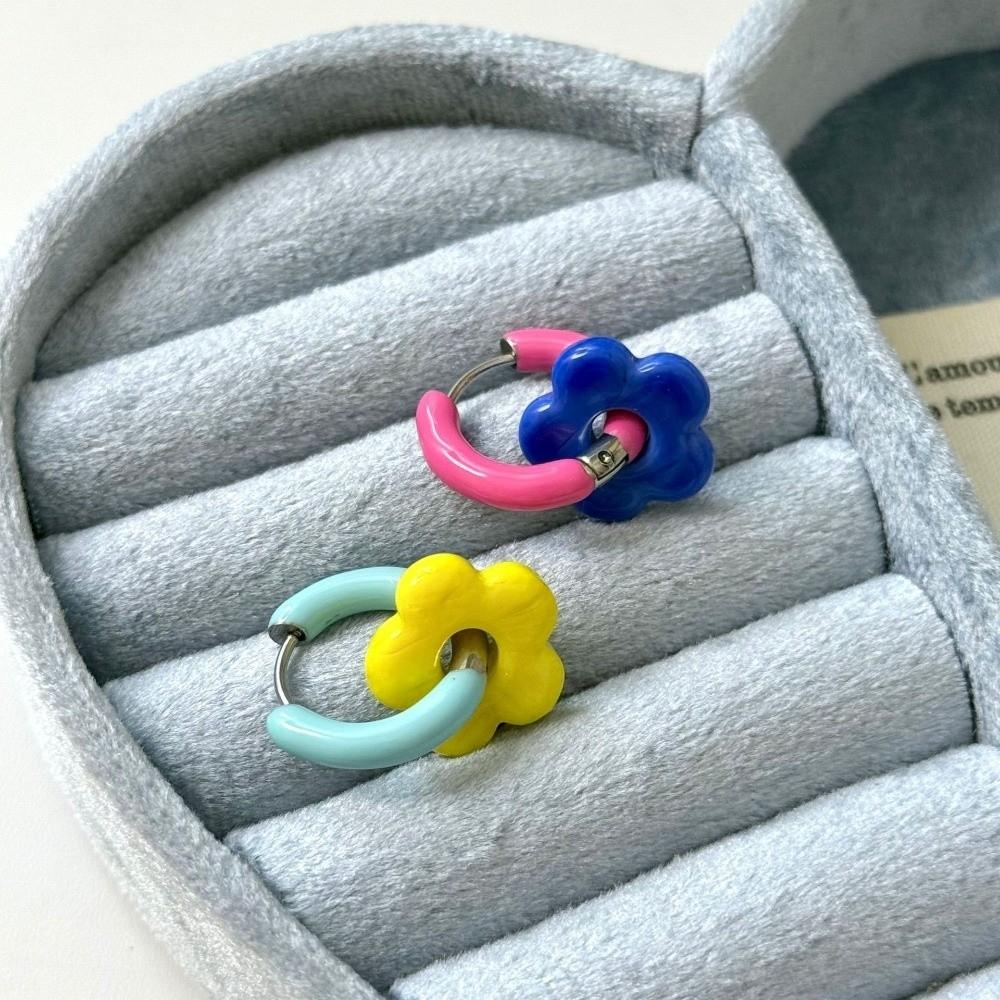 1pair Dopamine Flower Earrings Resin Acrylic Hoop Earrings Sweet Ear Clasp Gift