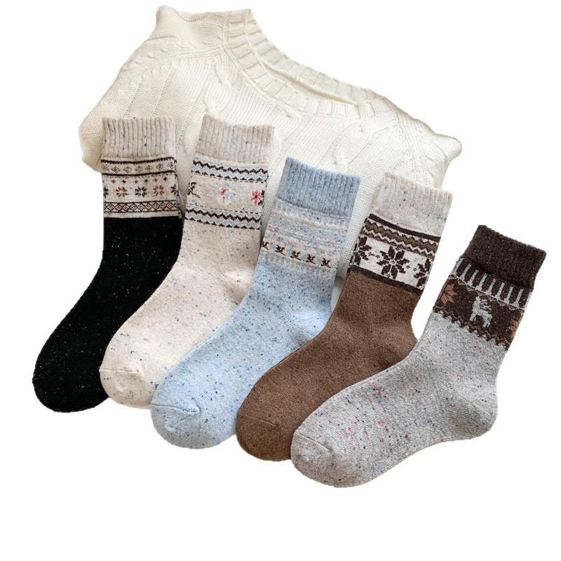 Dot Yarn Wool Socks Women Elk Warm Socks Warm Wool Pile Socks Black