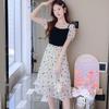 Floral Dress Dress Women's Summer New Temperament Waist Thin Suspender Splicing High-end French Skirt