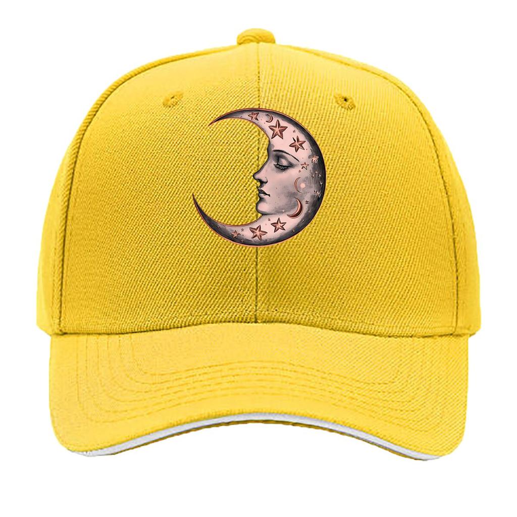 Vintage Celestial Moon Face Wall Art Sandwich Baseball Cap