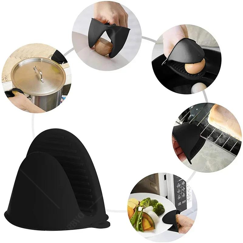 2PCS Oven Mitts Silicone Oven Glove Heat Resistant Pinch Mitts Anti Scalding Non Slip Gloves Clips Pot Holder Baking Oven Mitts