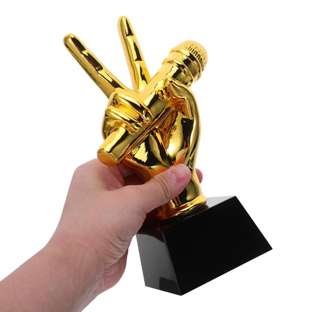 Resin Microphone Trophy Singing Competition V Gesture Trophy Music Competition Karaoke Award Party Decoration For Vocalists