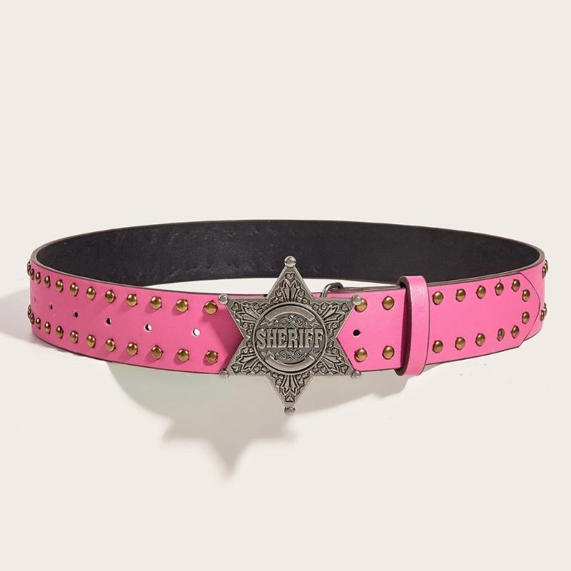 Fashionable Jeans Belt with Buckles All-Matched Design Western Cowgirl Waist Belt Star Rivets Punk Wide Belt Decorations