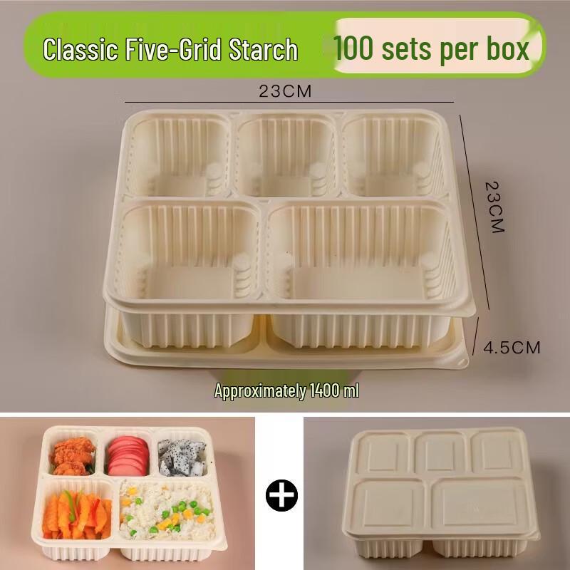 Miaojiayi Biodegradable Corn Starch 5-Compartment Takeout Boxes
