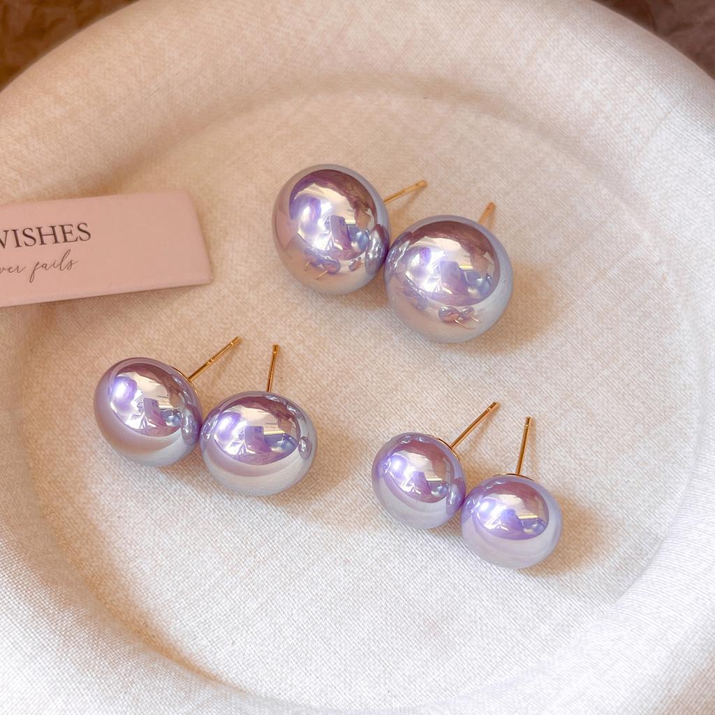 Coupled Purple Flat Steamed Buns Aurora Pearl Stud Earrings Femininity Fashion Commuter Earrings Ear Holes