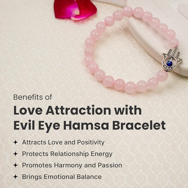 Astrotalk Love Attraction with Evil Eye Hamsa Bracelet | Rose quartz bracelet for women| Evil eye bracelet | Astrology B