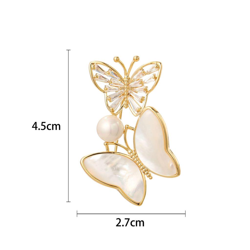 Snowflake & Butterfly Zircon Brooch with Freshwater Pearl for Women's Korean Style Suit Coat