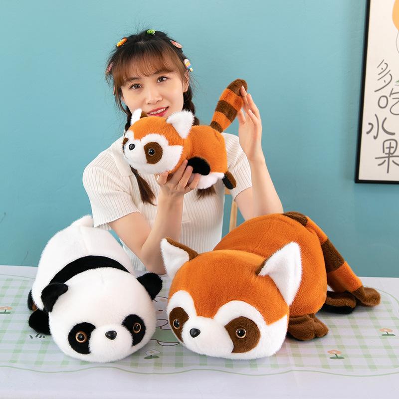 Popular flip giant panda turned into brown red panda plush doll cute couple doll gift