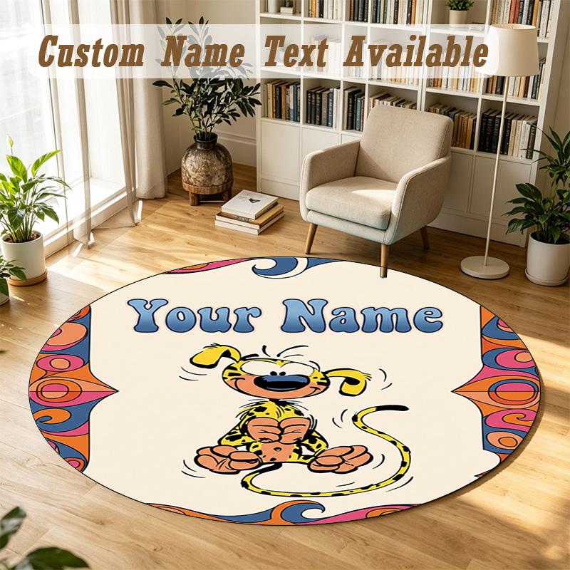 Marsupilami Personalized Round Rug Support Custom Name, Soft Home Decor Mat