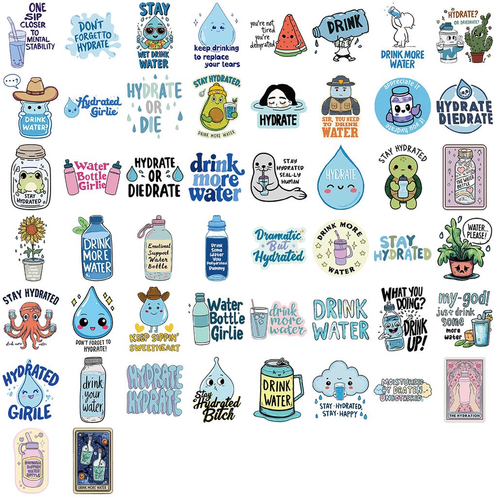 50Pcs Stay Hydrated Graffiti Stickers English Phrase Cartoon Decal Diy Luggage Phone Guitar Scrapbook Waterproof Sticker Kid Toy