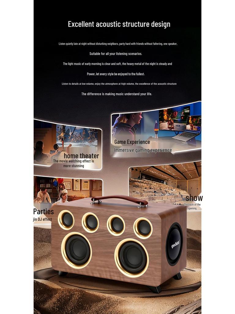 High-Quality Wooden Wireless Bluetooth Speaker with Card Slot for Home Audio & High Power K-Song Experience